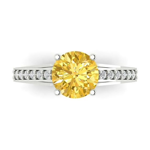 2.21ct Round Cut Yellow Crystal 14k White Gold Engraving Statement Bridal Wedding Designer Ring Size 10