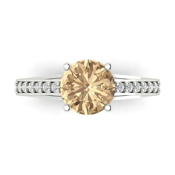 2.21ct Round Cut Yellow Moissanite 14k White Gold Engraving Statement Bridal Wedding Designer Ring Size 4