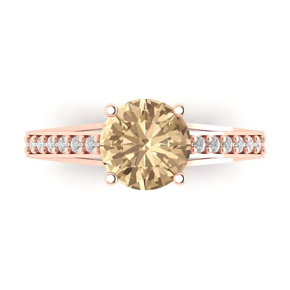 2.21ct Round Cut Yellow Moissanite 18k Pink Rose Gold Engraving Statement Bridal Wedding Designer Ring Size 4.5