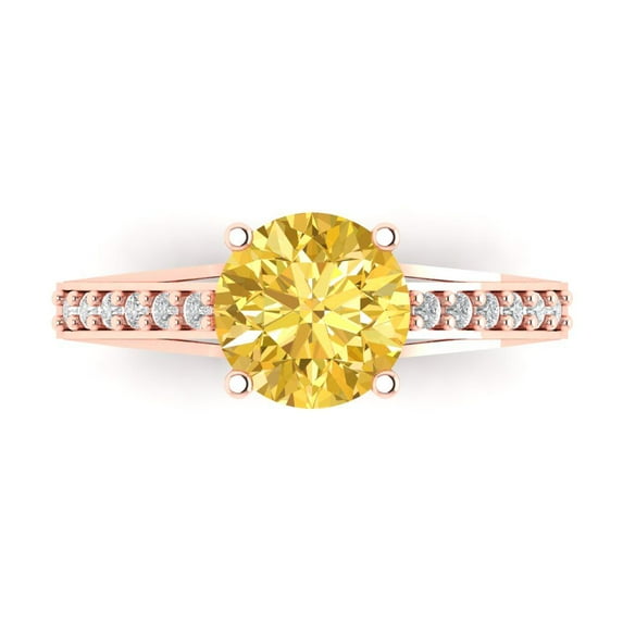 Clara Pucci 14K Rose Gold 2.21ct Citrine Solitaire with Accents Ring