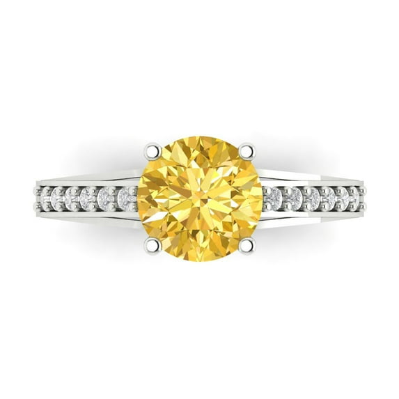 Clara Pucci 14K White Gold 2.21ct Citrine Solitaire with Accents Ring