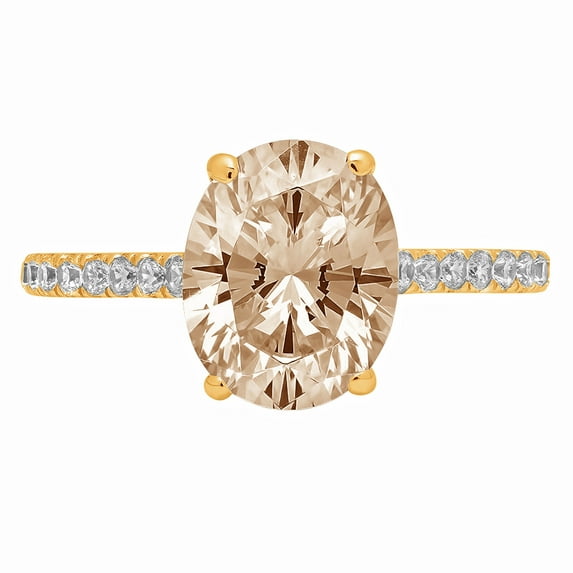 2.21 ct Oval Cut Simulated Champagne Diamond Solitaire with Simulated Diamond Accents 14K Yellow Gold Womens Engagement Ring