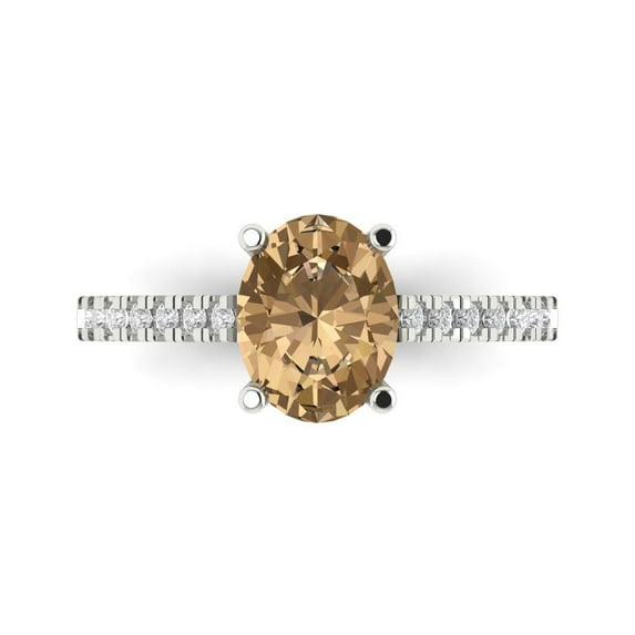 2.21 ct Oval Cut Simulated Champagne Diamond Solitaire with Simulated Diamond Accents 18K White Gold Womens Engagement Ring