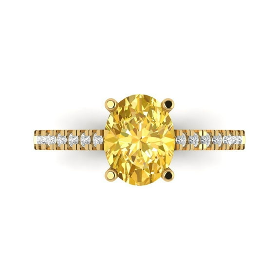 2.21 ctw Solitaire with Zirconia Diamond Accents Anniversary Ring for Women | Oval Cut Natural Citrine | Hyperallergenic Solid 18K Yellow Gold