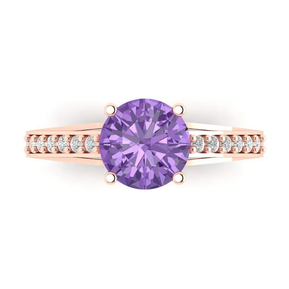 Clara Pucci 14K Rose Gold Solid Gold Alexandrite Solitaire with Accents Anniversary Ring for Women - 2.21 cttw Round Cut
