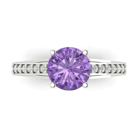 Clara Pucci 14K White Gold Solid Gold Alexandrite Solitaire with Accents Anniversary Ring for Women - 2.21 cttw Round Cut