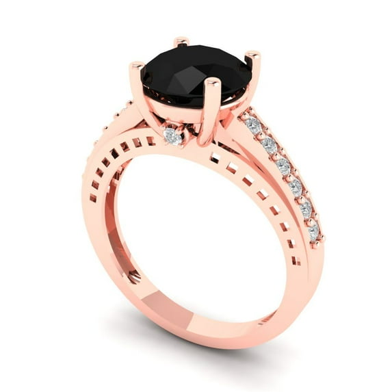 2.21ct round cut black natural onyx 14k rose gold Bridal Wedding Engagement Promise Anniversary Ring for Women size 7
