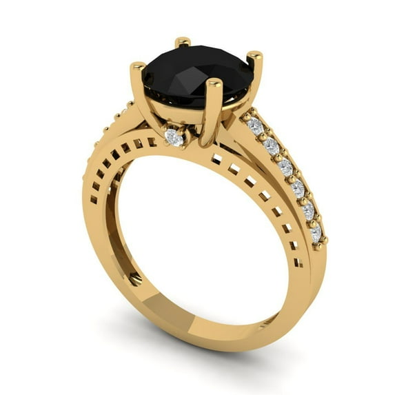 2.21ct round cut black natural onyx 14k yellow gold Bridal Wedding Engagement Promise Anniversary Ring for Women size 10.75