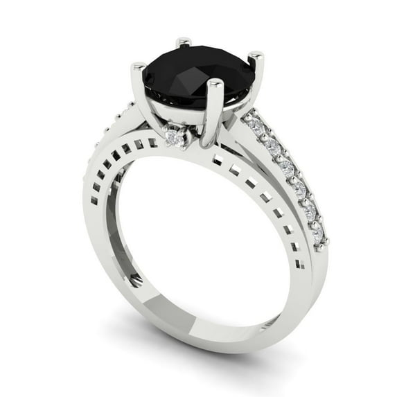 2.21ct round cut black natural onyx 18k white gold Bridal Wedding Engagement Promise Anniversary Ring for Women size 10.25