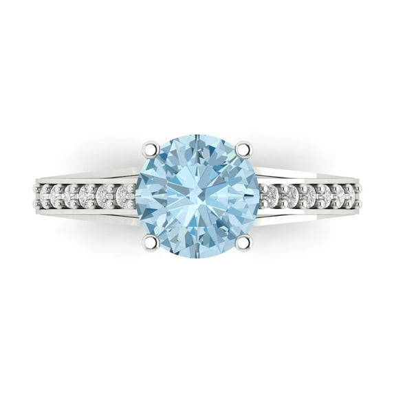 Clara Pucci 14K White Gold Solid Gold Blue Solitaire with Accents Anniversary Ring for Women - 2.21 cttw Round Cut