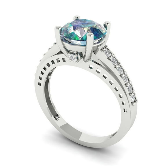 2.21ct round cut blue moissanite 14k white gold Bridal Wedding Engagement Promise Anniversary Ring for Women size 10.75