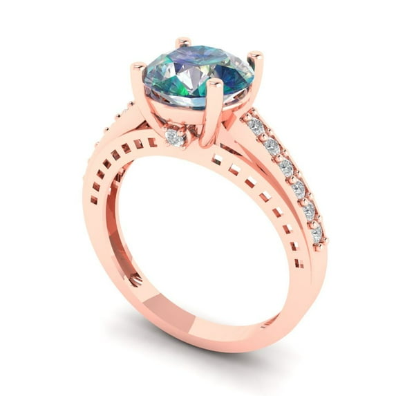 2.21ct round cut blue moissanite 18k rose gold Bridal Wedding Engagement Promise Anniversary Ring for Women size 9.75