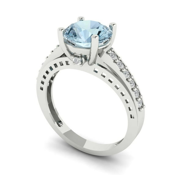 2.21ct round cut blue natural aquamarine 14k white gold Bridal Wedding Engagement Promise Anniversary Ring for Women size 3.5
