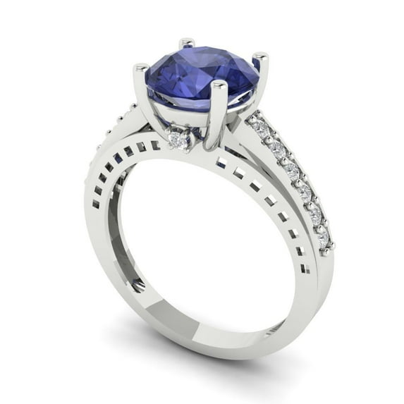2.21ct round cut blue tanzanite 18k white gold Bridal Wedding Engagement Promise Anniversary Ring for Women size 4