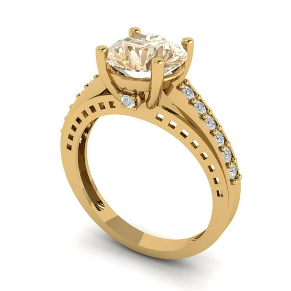 2.21ct round cut brown natural morganite 14k yellow gold Bridal Wedding Engagement Promise Anniversary Ring for Women size 8.75