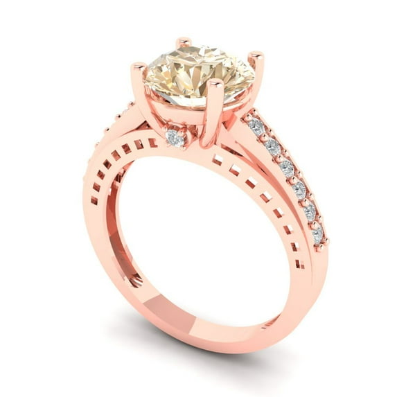 2.21ct round cut brown natural morganite 18k rose gold Bridal Wedding Engagement Promise Anniversary Ring for Women size 3.75