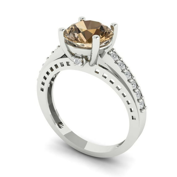 2.21ct round cut champagne Zircon 14k white gold Bridal Wedding Engagement Promise Anniversary Ring for Women size 7.25