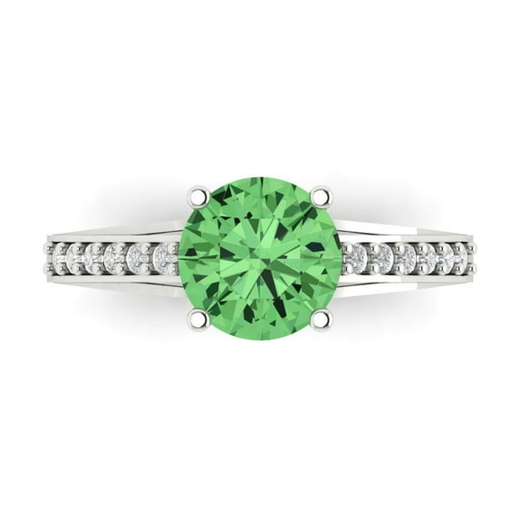 Clara Pucci 14K White Gold Solid Gold Green Solitaire with Accents Anniversary Ring for Women - 2.21 cttw Round Cut