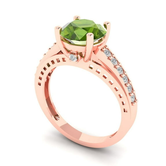 2.21ct round cut green natural peridot 14k rose gold Bridal Wedding Engagement Promise Anniversary Ring for Women size 7.25