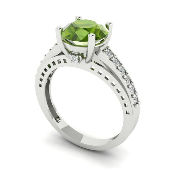 2.21ct round cut green natural peridot 14k white gold Bridal Wedding Engagement Promise Anniversary Ring for Women size 10.5