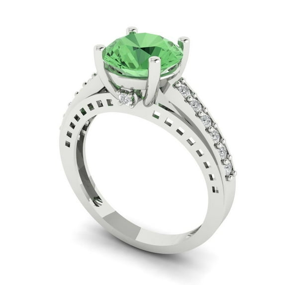2.21ct round cut green Zircon 14k white gold Bridal Wedding Engagement Promise Anniversary Ring for Women size 10.5