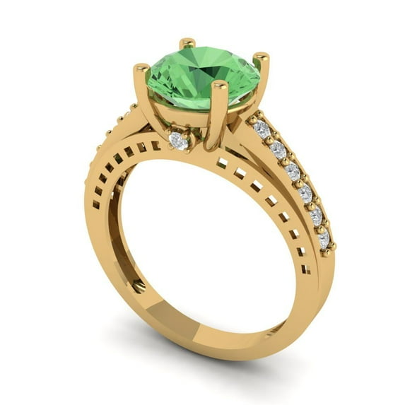 2.21ct round cut green Zircon 18k yellow gold Bridal Wedding Engagement Promise Anniversary Ring for Women size 8.75
