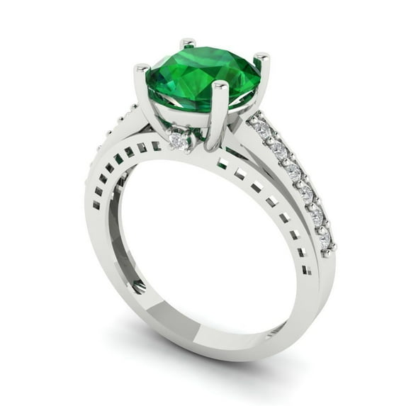 2.21ct round cut green emerald 18k white gold Bridal Wedding Engagement Promise Anniversary Ring for Women size 8.25
