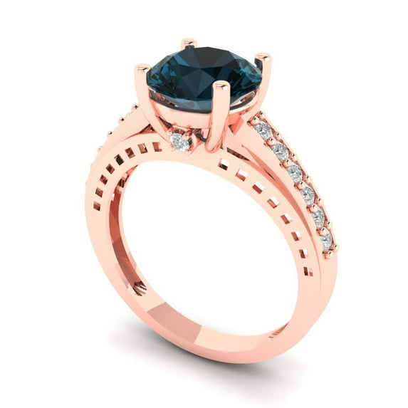 2.21ct round cut natural london blue topaz 14k rose gold Bridal Wedding Engagement Promise Anniversary Ring for Women size 4.25