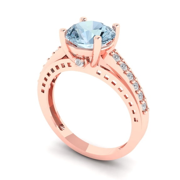 2.21ct round cut natural sky blue topaz 14k rose gold Bridal Wedding Engagement Promise Anniversary Ring for Women size 7