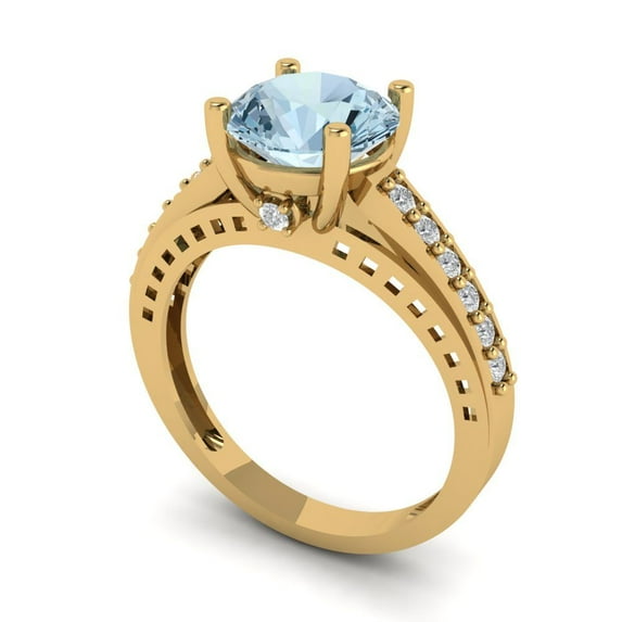 2.21ct round cut natural swiss blue topaz 14k yellow gold Bridal Wedding Engagement Promise Anniversary Ring for Women size 5.5