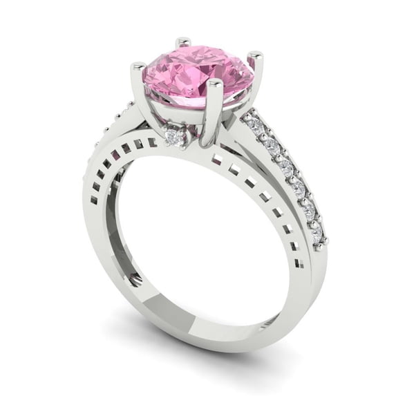 2.21ct round cut pink Zircon 14k white gold Bridal Wedding Engagement Promise Anniversary Ring for Women size 9.25