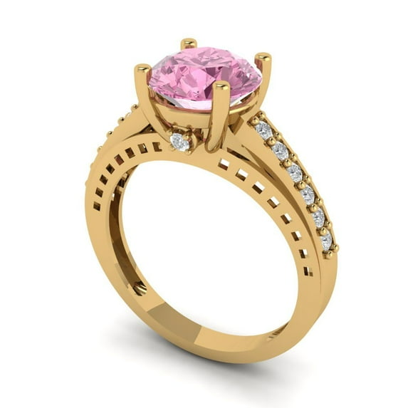 2.21ct round cut pink Zircon 14k yellow gold Bridal Wedding Engagement Promise Anniversary Ring for Women size 6.75