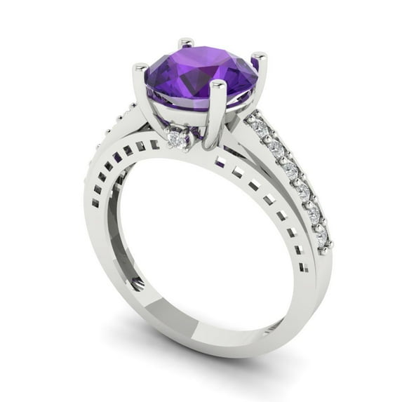 2.21ct round cut purple natural amethyst 14k white gold Bridal Wedding Engagement Promise Anniversary Ring for Women size 7.75
