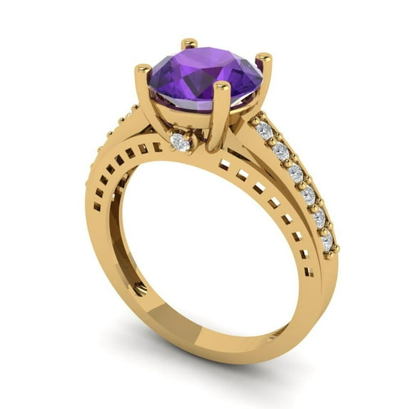 2.21ct round cut purple natural amethyst 14k yellow gold Bridal Wedding Engagement Promise Anniversary Ring for Women size 8.25