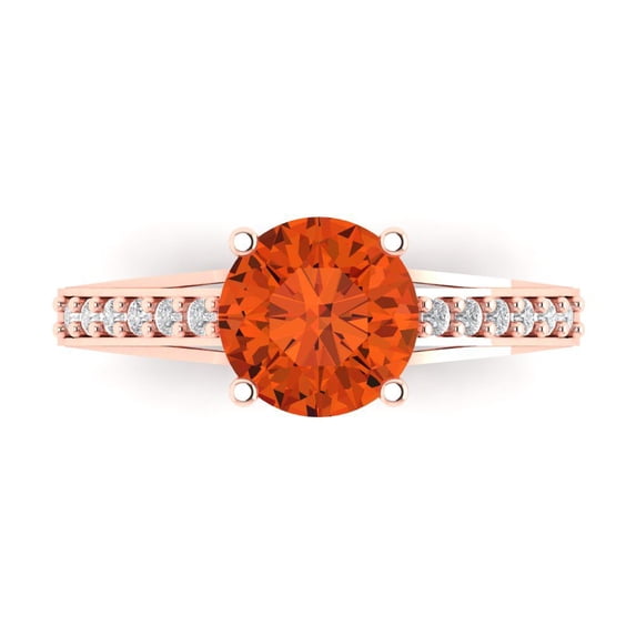 Clara Pucci 14K Rose Gold Solid Gold Red Solitaire with Accents Anniversary Ring for Women - 2.21 cttw Round Cut