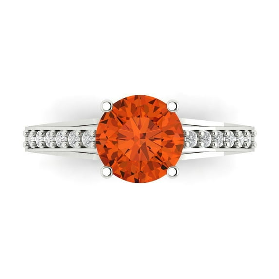 Clara Pucci 14K White Gold Solid Gold Red Solitaire with Accents Anniversary Ring for Women - 2.21 cttw Round Cut