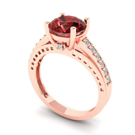 2.21ct round cut red natural garnet 18k rose gold Bridal Wedding Engagement Promise Anniversary Ring for Women size 8.75