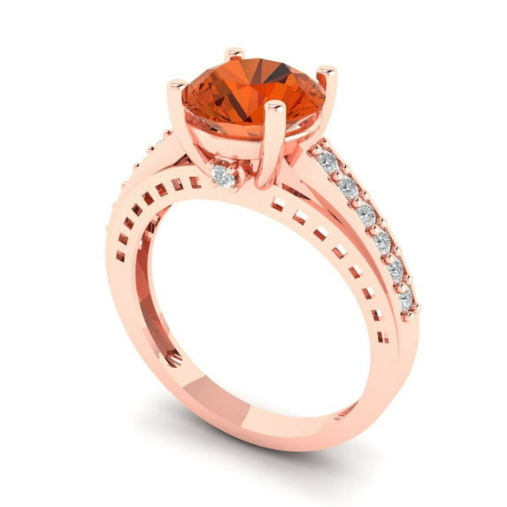 2.21ct round cut red Zircon 14k rose gold Bridal Wedding Engagement Promise Anniversary Ring for Women size 7.75