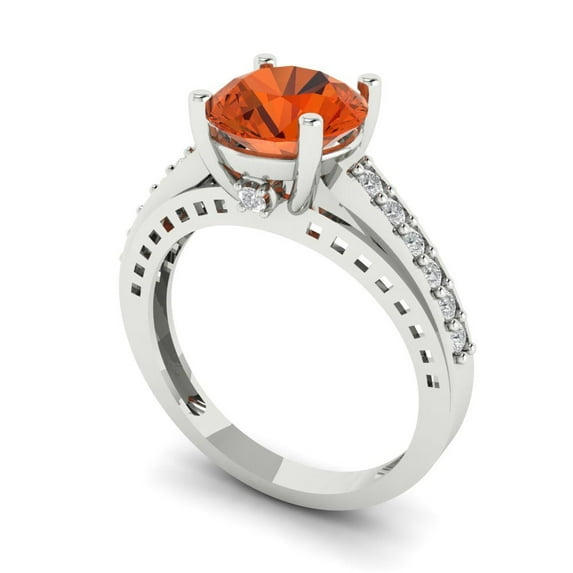 2.21ct round cut red Zircon 18k white gold Bridal Wedding Engagement Promise Anniversary Ring for Women size 10.75