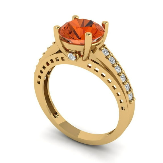2.21ct round cut red Zircon 18k yellow gold Bridal Wedding Engagement Promise Anniversary Ring for Women size 7