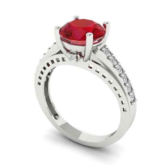 2.21ct round cut red ruby 14k white gold Bridal Wedding Engagement Promise Anniversary Ring for Women size 5.5