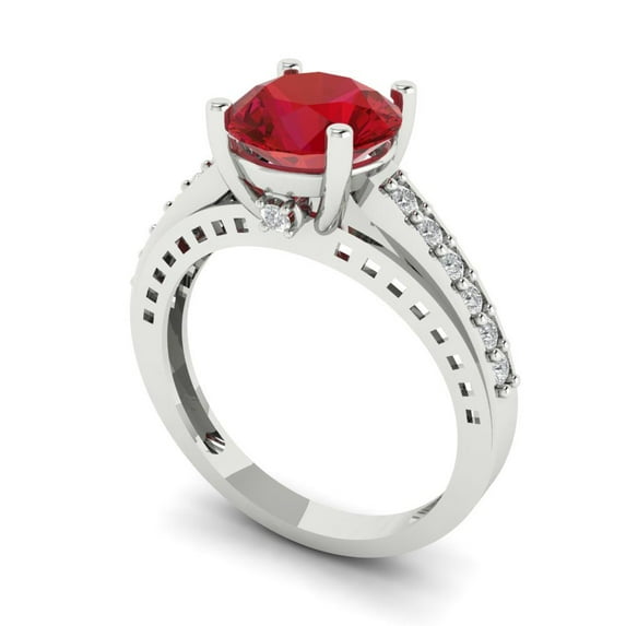 2.21ct round cut red ruby 14k white gold Bridal Wedding Engagement Promise Anniversary Ring for Women size 6.75