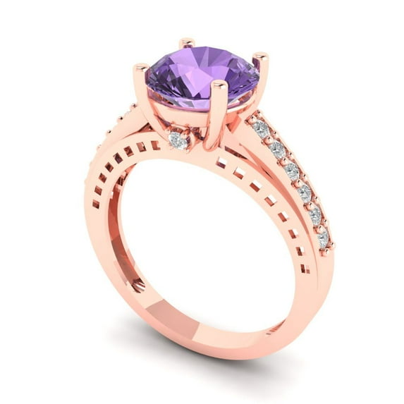 2.21ct round cut alexandrite 14k rose gold Bridal Wedding Engagement Promise Anniversary Ring for Women size 3.75