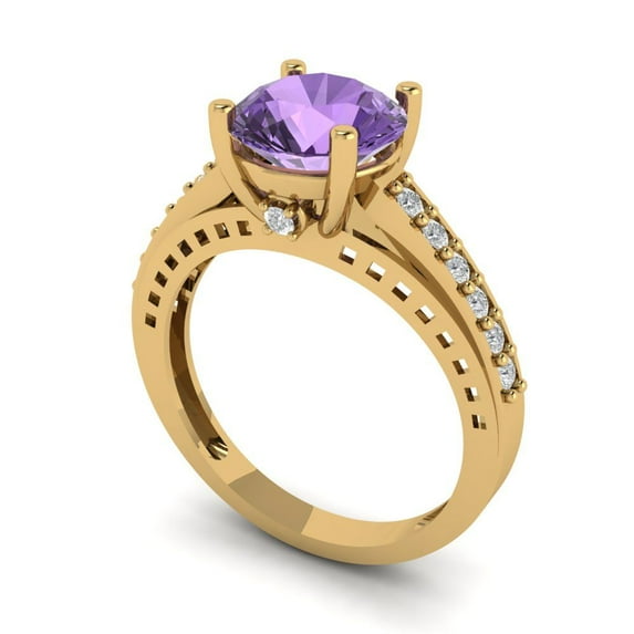 2.21ct round cut alexandrite 18k yellow gold Bridal Wedding Engagement Promise Anniversary Ring for Women size 4.5