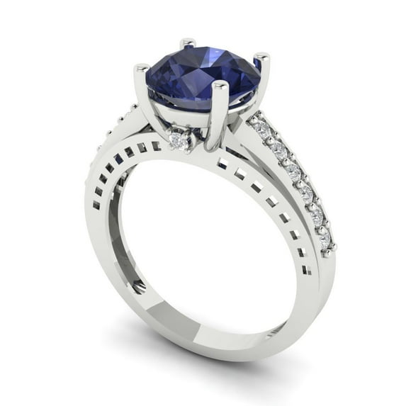 2.21ct round cut blue sapphire 18k white gold Bridal Wedding Engagement Promise Anniversary Ring for Women size 3.5