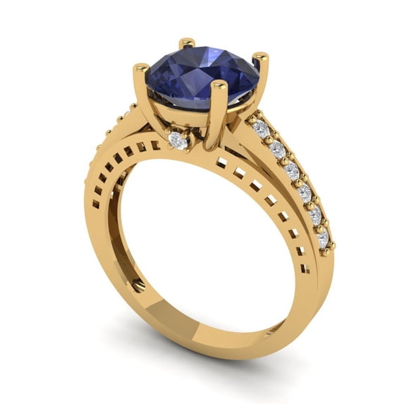 2.21ct round cut blue sapphire 18k yellow gold Bridal Wedding Engagement Promise Anniversary Ring for Women size 5.25