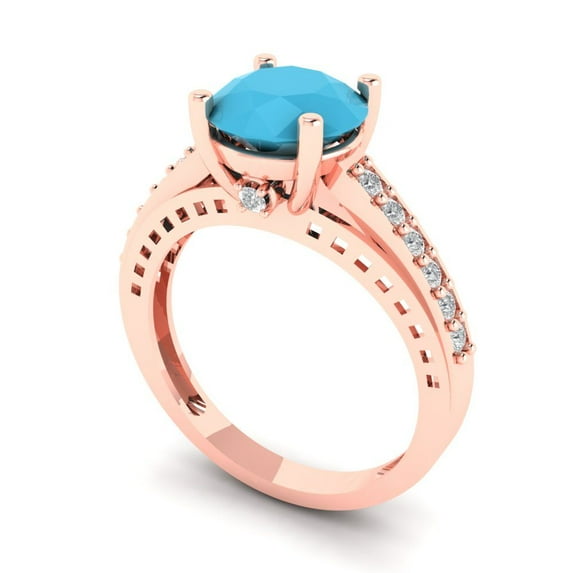 2.21ct round cut turquoise 18k rose gold Bridal Wedding Engagement Promise Anniversary Ring for Women size 9.5