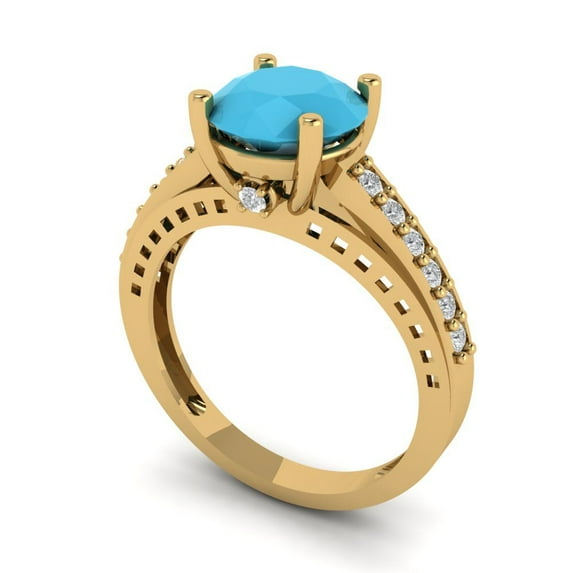 2.21ct round cut turquoise 18k yellow gold Bridal Wedding Engagement Promise Anniversary Ring for Women size 7.75