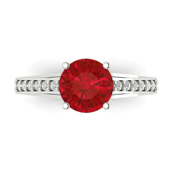 Clara Pucci 14K White Gold Solid Gold Tourmaline Solitaire with Accents Anniversary Ring for Women - 2.21 cttw Round Cut