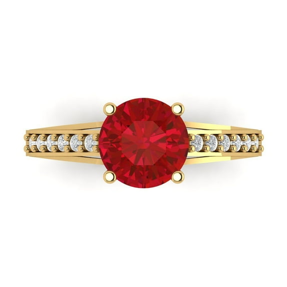 Clara Pucci 14K Yellow Gold Solid Gold Tourmaline Solitaire with Accents Anniversary Ring for Women - 2.21 cttw Round Cut
